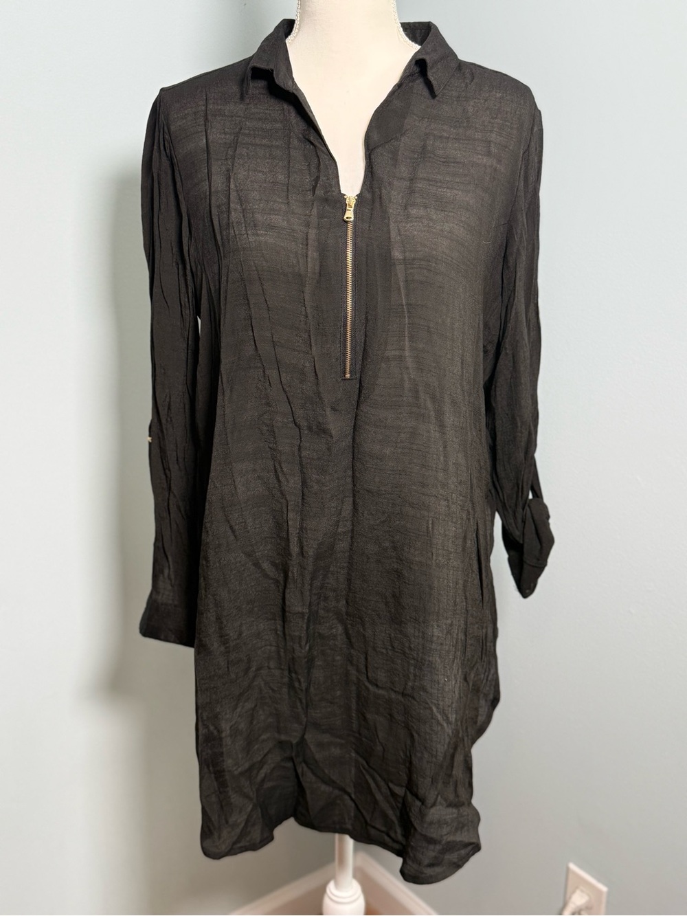 Mlle Gabrielle Black Zip-Front Swim Coverup Tunic. Never worn.